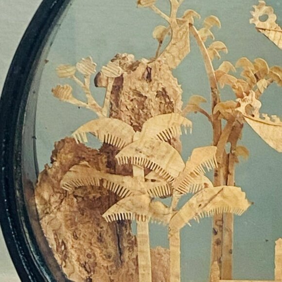 Cork Art Diorama: Intricate Chinoiserie Sculpture with Cranes - Picture 6 of 10